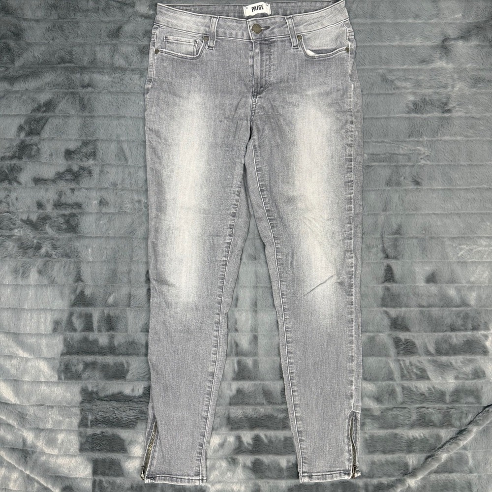 Paige Verdugo Ankle Grey Skinny Jeans Zip Hem Stretch Denim Womens 28